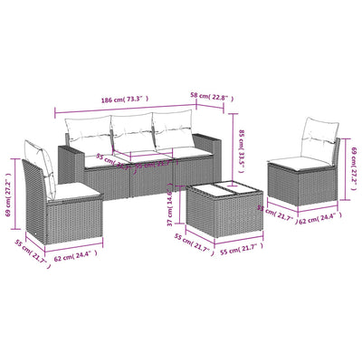 6 Piece Garden Sofa Set with Cushions Beige Poly Rattan Payday Deals