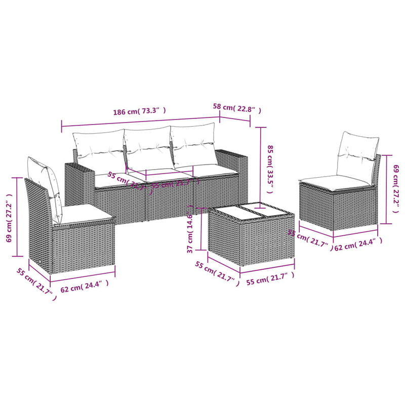 6 Piece Garden Sofa Set with Cushions Beige Poly Rattan Payday Deals