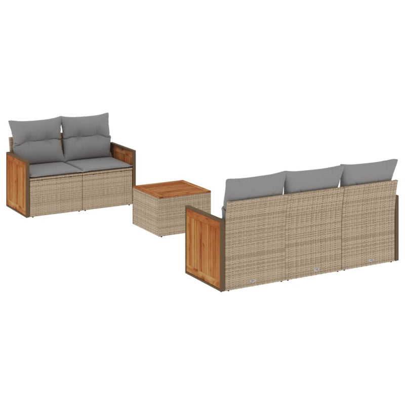 6 Piece Garden Sofa Set with Cushions Beige Poly Rattan Payday Deals