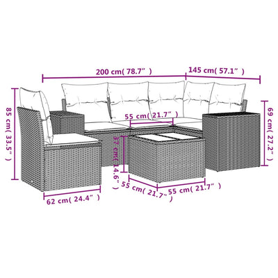 6 Piece Garden Sofa Set with Cushions Beige Poly Rattan Payday Deals
