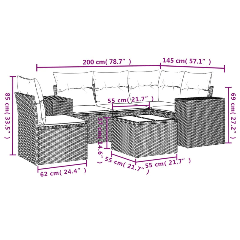 6 Piece Garden Sofa Set with Cushions Beige Poly Rattan Payday Deals