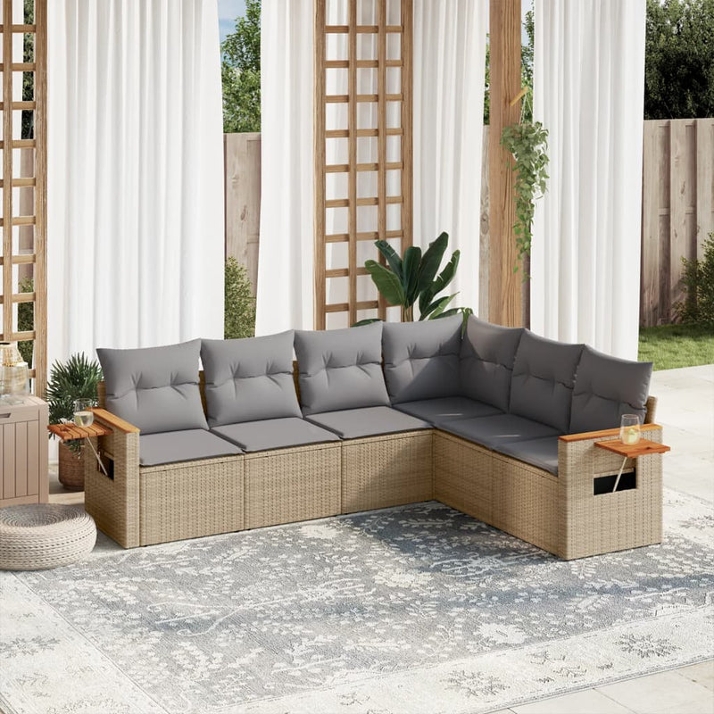 6 Piece Garden Sofa Set with Cushions Beige Poly Rattan Payday Deals