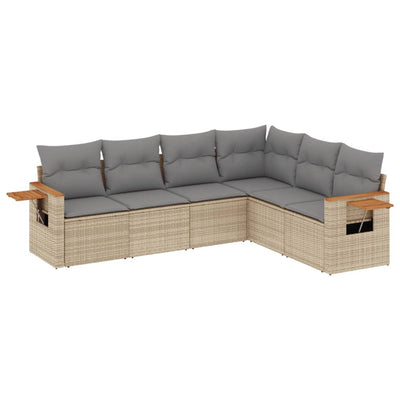 6 Piece Garden Sofa Set with Cushions Beige Poly Rattan Payday Deals