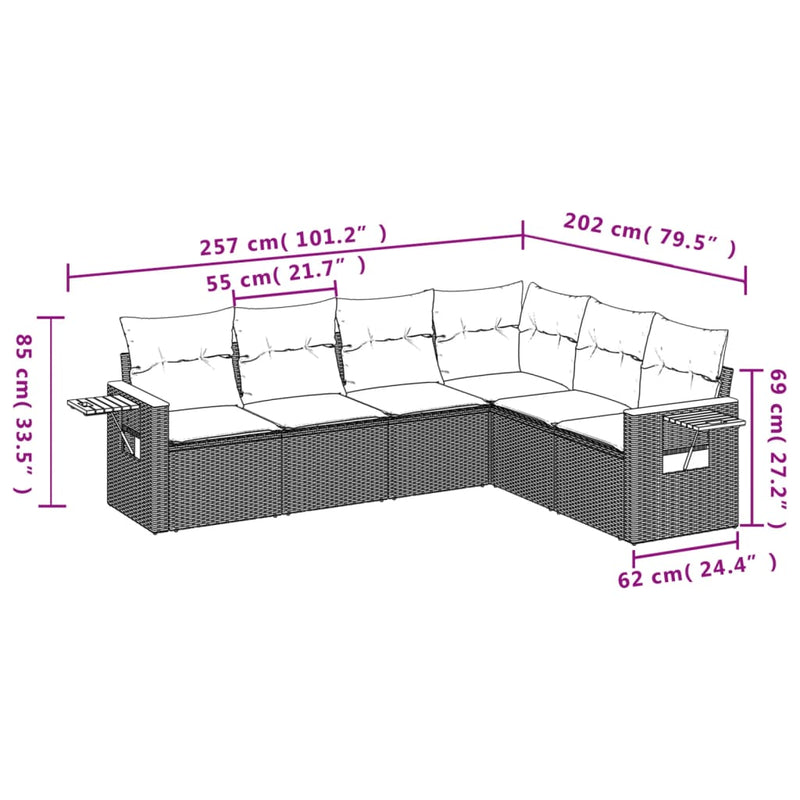 6 Piece Garden Sofa Set with Cushions Beige Poly Rattan Payday Deals