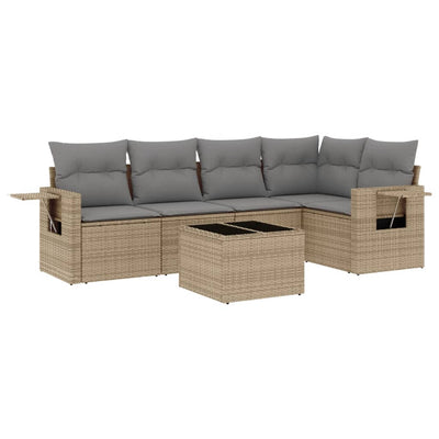 6 Piece Garden Sofa Set with Cushions Beige Poly Rattan Payday Deals
