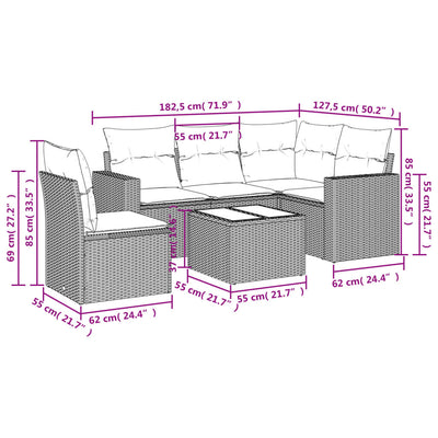 6 Piece Garden Sofa Set with Cushions Beige Poly Rattan Payday Deals