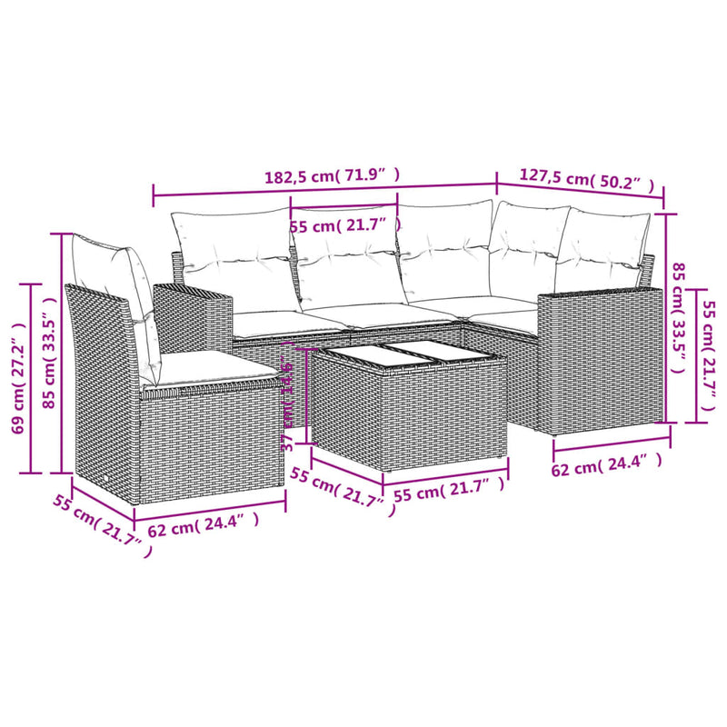6 Piece Garden Sofa Set with Cushions Beige Poly Rattan Payday Deals