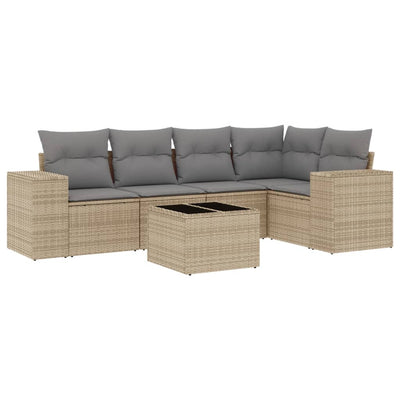 6 Piece Garden Sofa Set with Cushions Beige Poly Rattan Payday Deals
