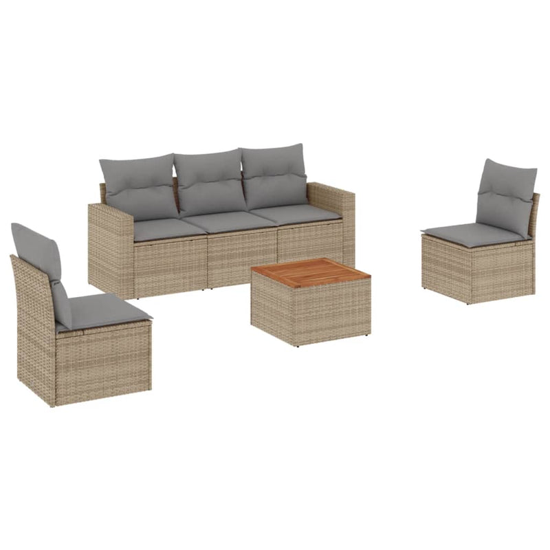 6 Piece Garden Sofa Set with Cushions Beige Poly Rattan Payday Deals