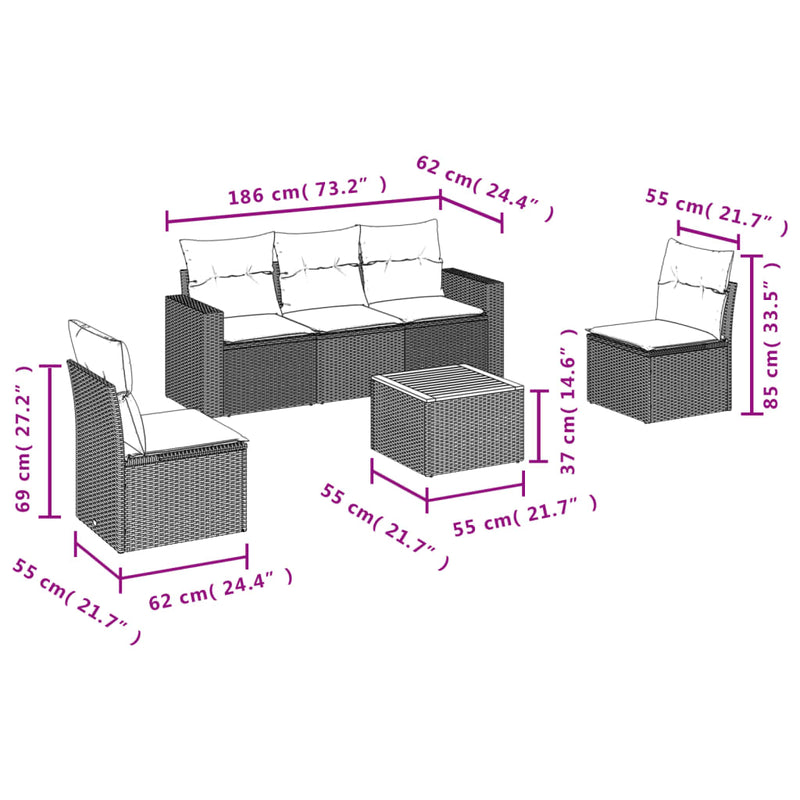 6 Piece Garden Sofa Set with Cushions Beige Poly Rattan Payday Deals