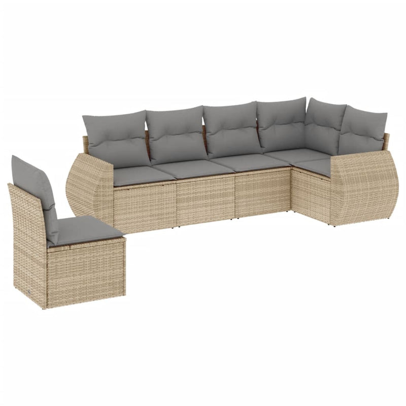 6 Piece Garden Sofa Set with Cushions Beige Poly Rattan Payday Deals