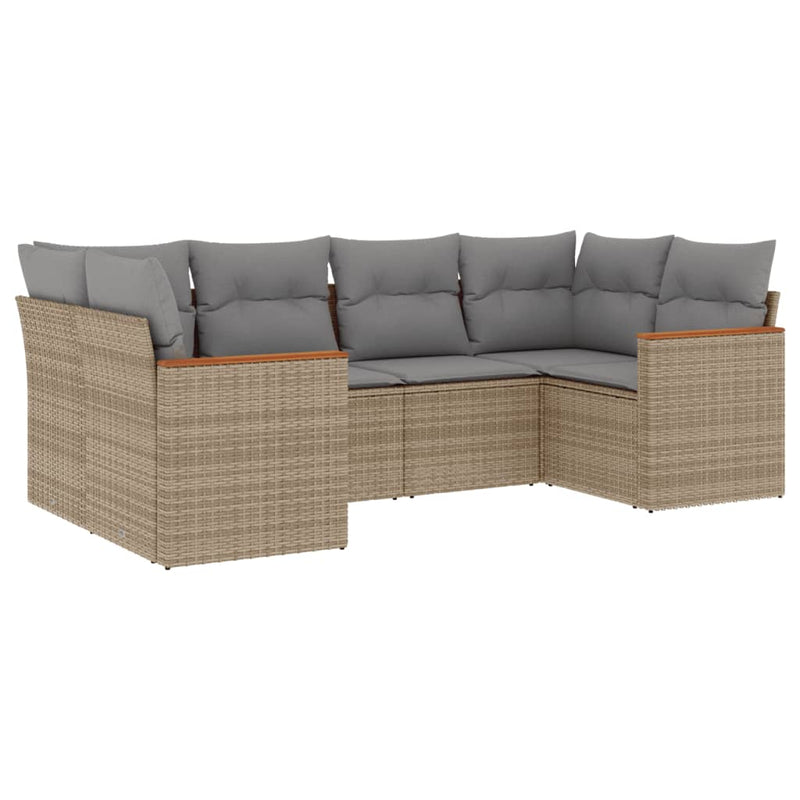 6 Piece Garden Sofa Set with Cushions Beige Poly Rattan Payday Deals