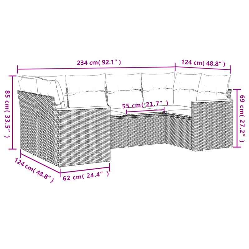 6 Piece Garden Sofa Set with Cushions Beige Poly Rattan Payday Deals