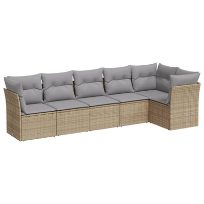 6 Piece Garden Sofa Set with Cushions Beige Poly Rattan Payday Deals