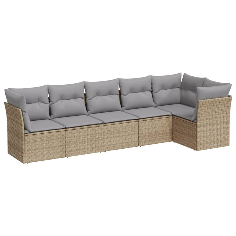 6 Piece Garden Sofa Set with Cushions Beige Poly Rattan Payday Deals