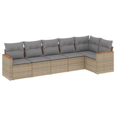 6 Piece Garden Sofa Set with Cushions Beige Poly Rattan Payday Deals