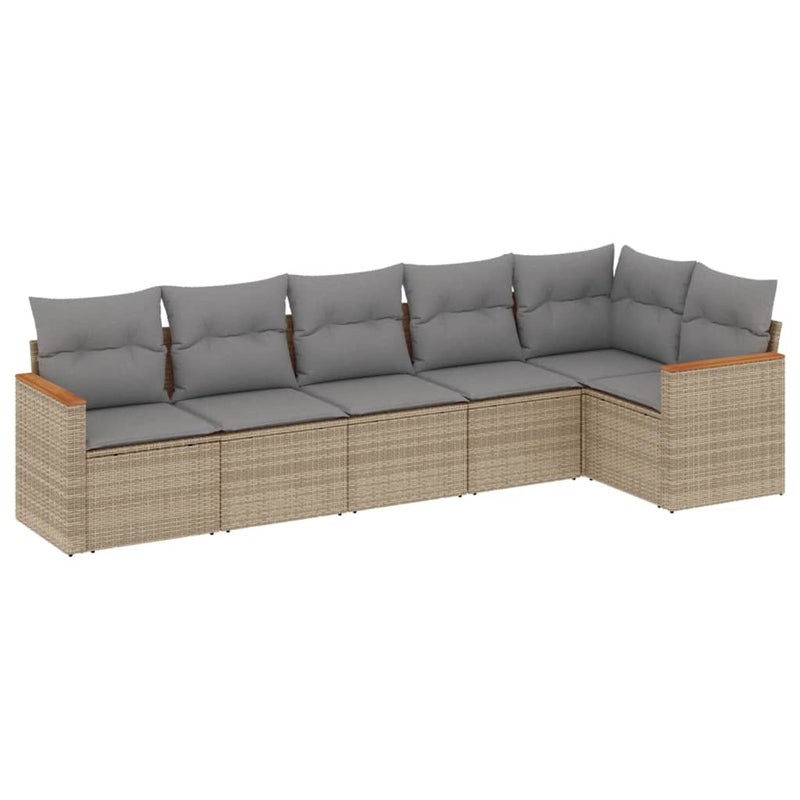 6 Piece Garden Sofa Set with Cushions Beige Poly Rattan Payday Deals