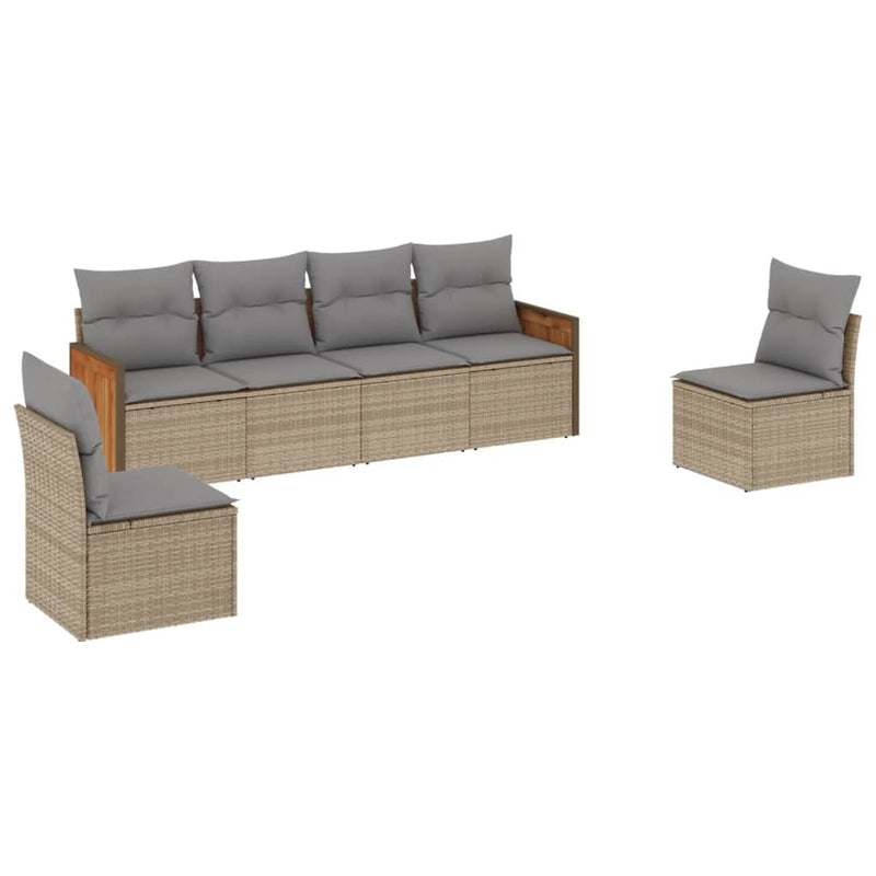 6 Piece Garden Sofa Set with Cushions Beige Poly Rattan Payday Deals