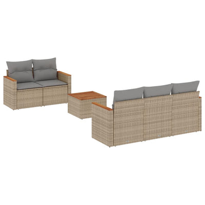 6 Piece Garden Sofa Set with Cushions Beige Poly Rattan Payday Deals