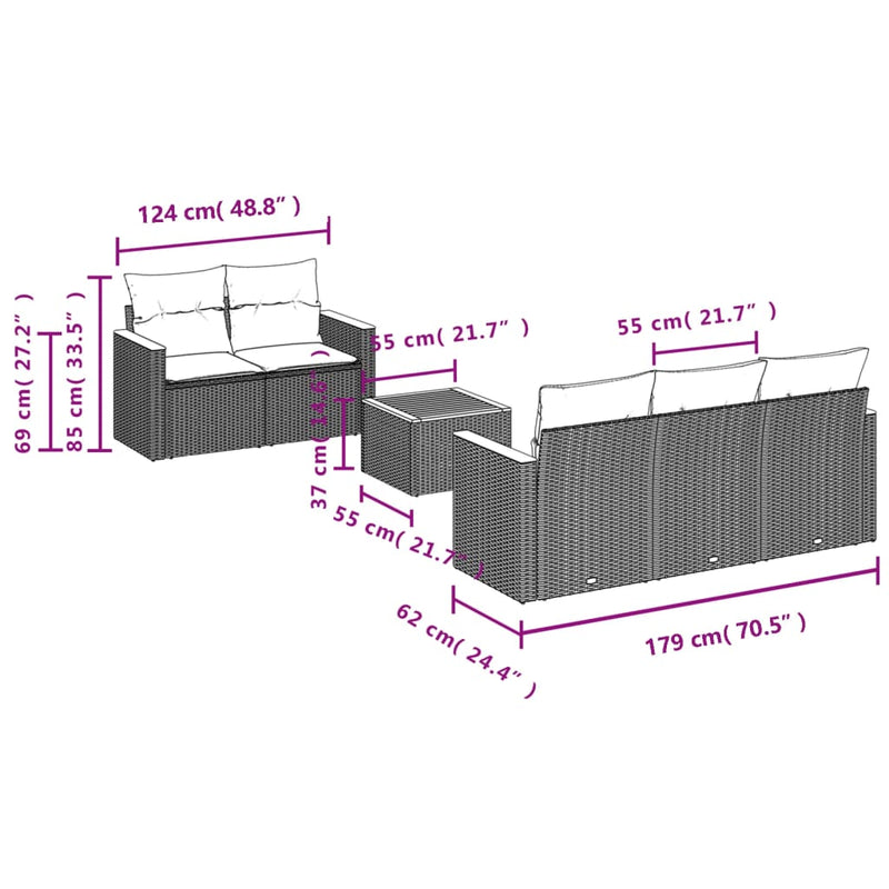6 Piece Garden Sofa Set with Cushions Beige Poly Rattan Payday Deals