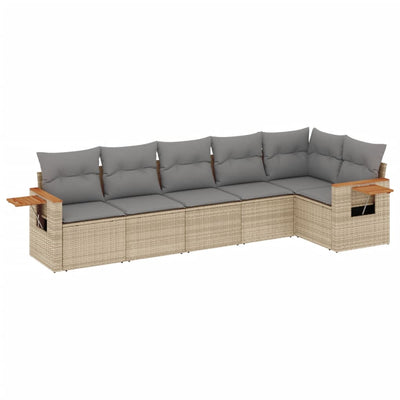 6 Piece Garden Sofa Set with Cushions Beige Poly Rattan Payday Deals