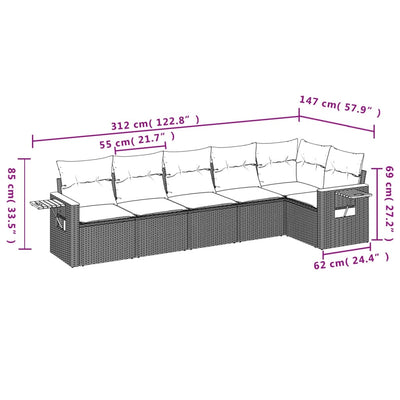 6 Piece Garden Sofa Set with Cushions Beige Poly Rattan Payday Deals