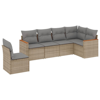 6 Piece Garden Sofa Set with Cushions Beige Poly Rattan Payday Deals