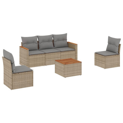 6 Piece Garden Sofa Set with Cushions Beige Poly Rattan Payday Deals