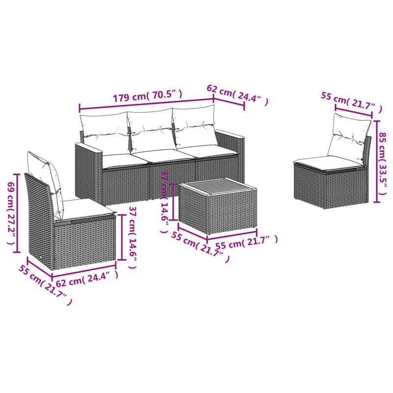 6 Piece Garden Sofa Set with Cushions Beige Poly Rattan Payday Deals