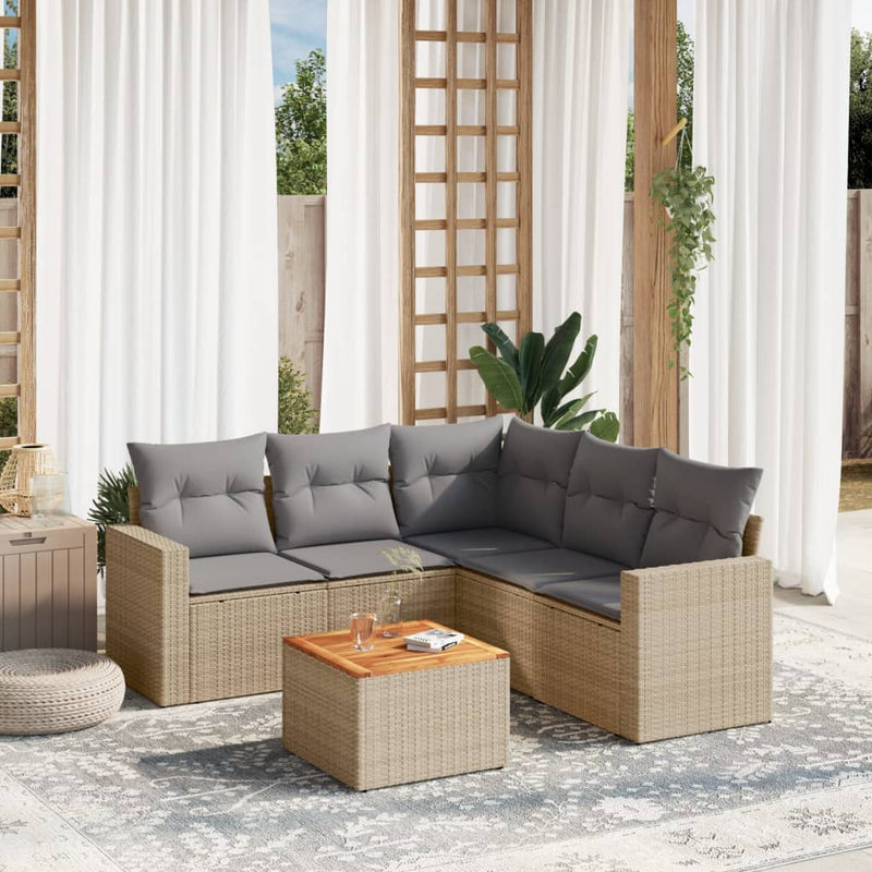 6 Piece Garden Sofa Set with Cushions Beige Poly Rattan Payday Deals