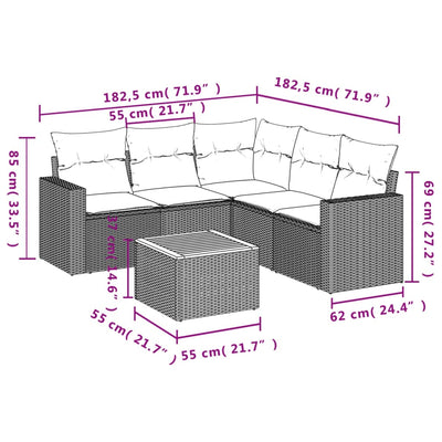 6 Piece Garden Sofa Set with Cushions Beige Poly Rattan Payday Deals