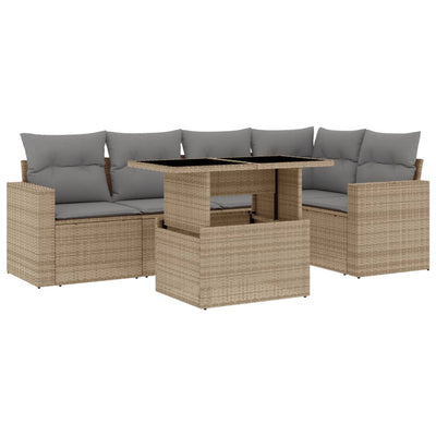 6 Piece Garden Sofa Set with Cushions Beige Poly Rattan Payday Deals