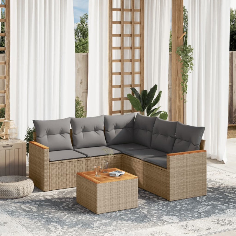 6 Piece Garden Sofa Set with Cushions Beige Poly Rattan Payday Deals