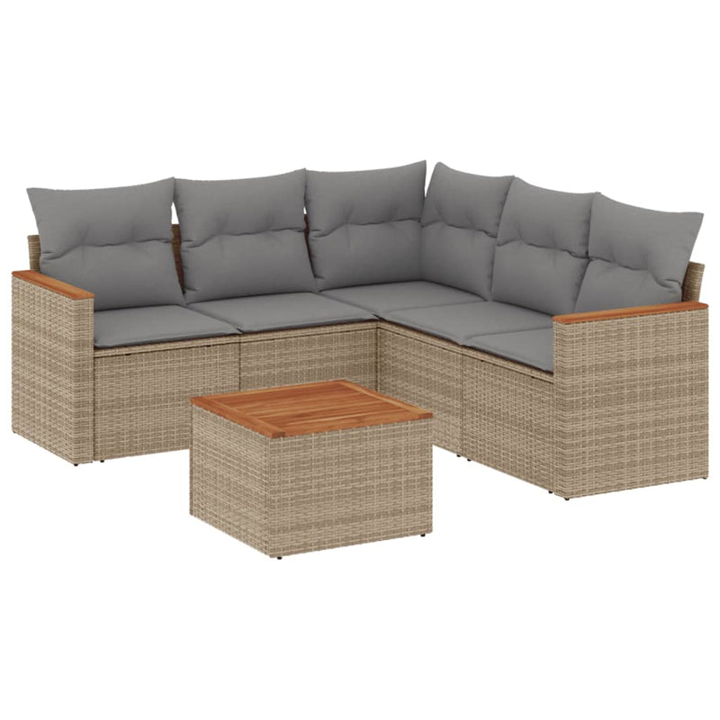6 Piece Garden Sofa Set with Cushions Beige Poly Rattan Payday Deals
