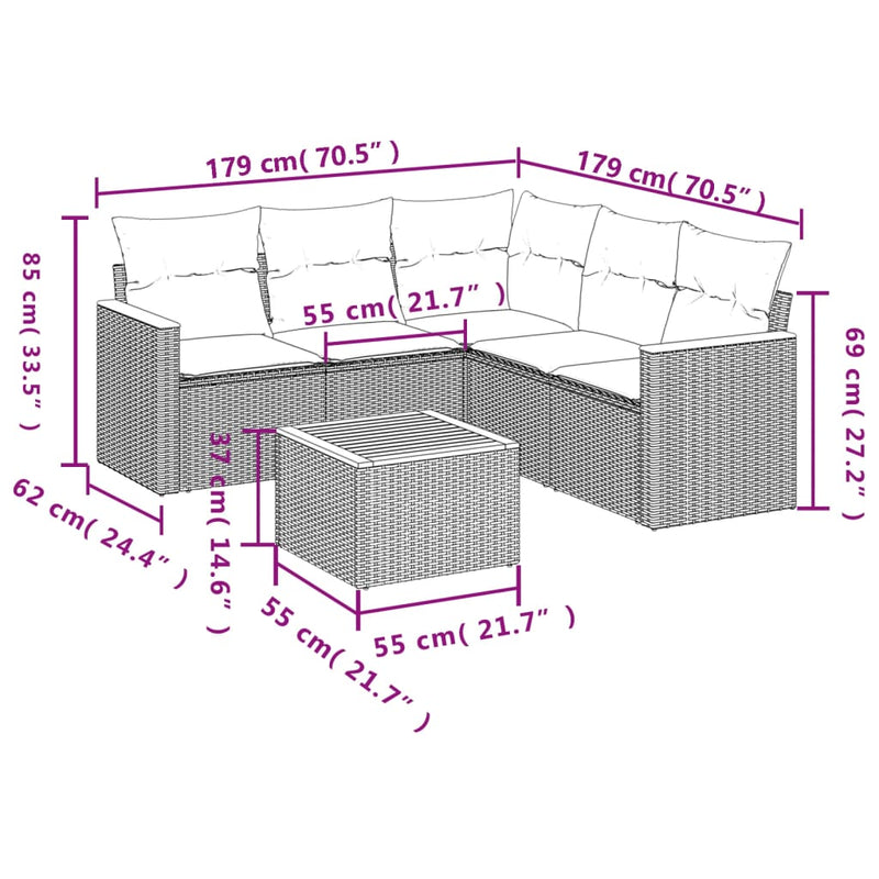 6 Piece Garden Sofa Set with Cushions Beige Poly Rattan Payday Deals