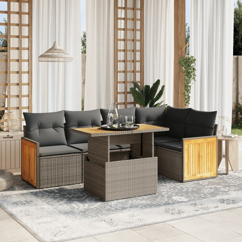 6 Piece Garden Sofa Set with Cushions Beige Poly Rattan Payday Deals