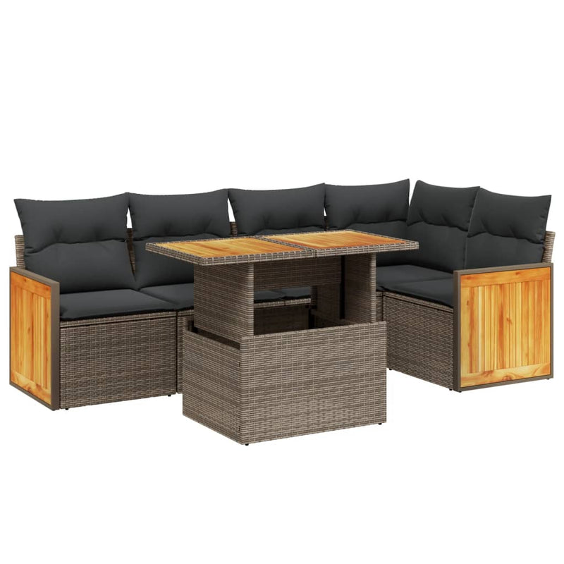 6 Piece Garden Sofa Set with Cushions Beige Poly Rattan Payday Deals