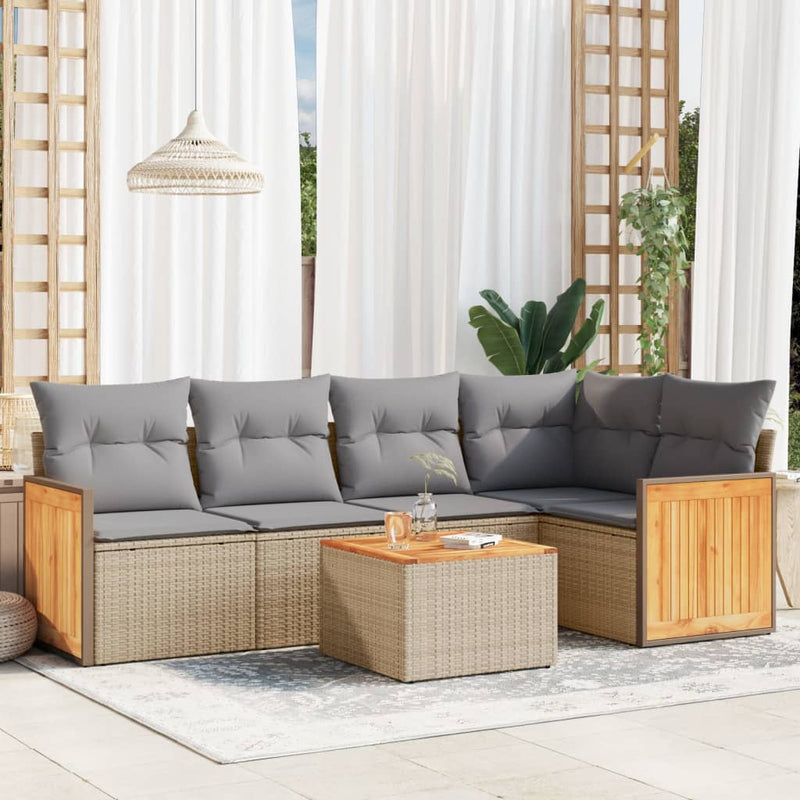 6 Piece Garden Sofa Set with Cushions Beige Poly Rattan Payday Deals