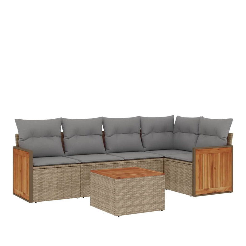 6 Piece Garden Sofa Set with Cushions Beige Poly Rattan Payday Deals