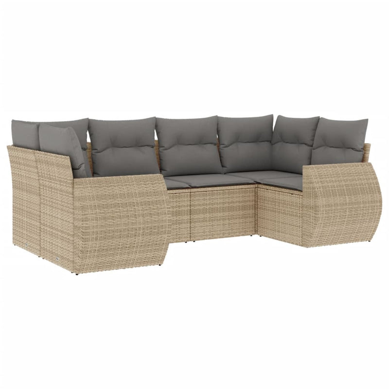 6 Piece Garden Sofa Set with Cushions Beige Poly Rattan Payday Deals