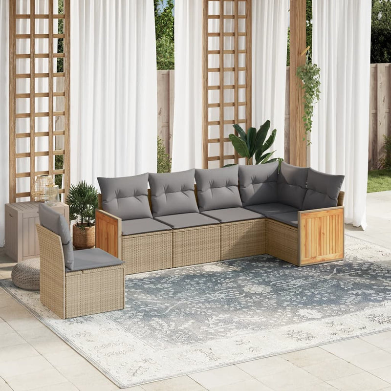 6 Piece Garden Sofa Set with Cushions Beige Poly Rattan Payday Deals