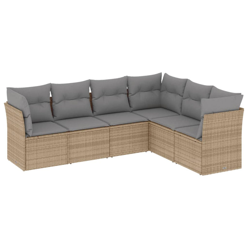 6 Piece Garden Sofa Set with Cushions Beige Poly Rattan Payday Deals