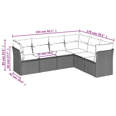 6 Piece Garden Sofa Set with Cushions Beige Poly Rattan Payday Deals