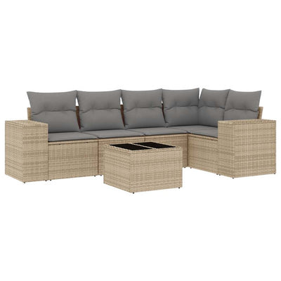 6 Piece Garden Sofa Set with Cushions Beige Poly Rattan Payday Deals