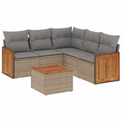 6 Piece Garden Sofa Set with Cushions Beige Poly Rattan Payday Deals