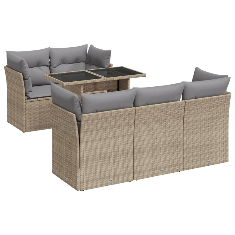 6 Piece Garden Sofa Set with Cushions Beige Poly Rattan Payday Deals