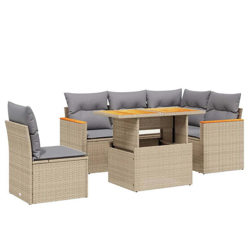 6 Piece Garden Sofa Set with Cushions Beige Poly Rattan Payday Deals