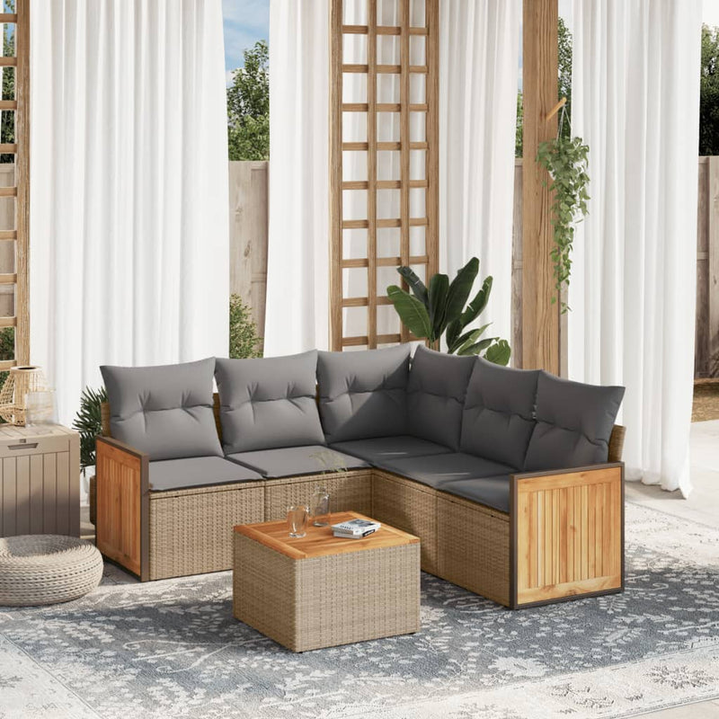 6 Piece Garden Sofa Set with Cushions Beige Poly Rattan Payday Deals