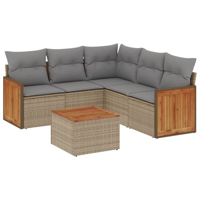 6 Piece Garden Sofa Set with Cushions Beige Poly Rattan Payday Deals