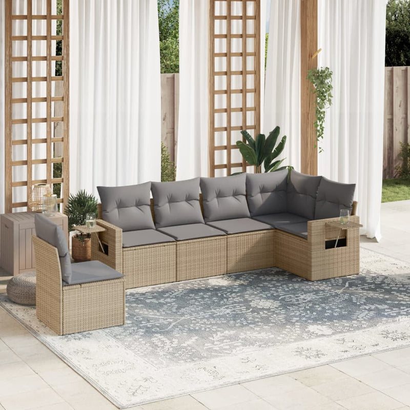 6 Piece Garden Sofa Set with Cushions Beige Poly Rattan Payday Deals